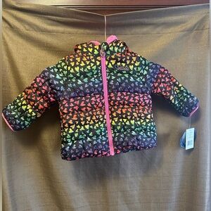NWT Skechers Hooded Puffer Jacket Heart Print Back/Hood Fleece Lined 12 Months